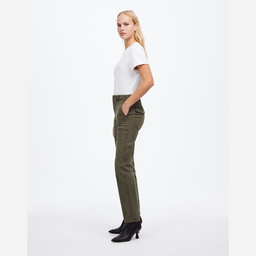 olive womens madewell slim straight utility pants