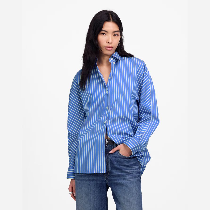 damen madewell popeline Übergroße lange button-up-shirts blau weiß