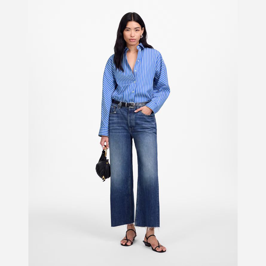 damen madewell popeline Übergroße lange button-up-shirts blau weiß