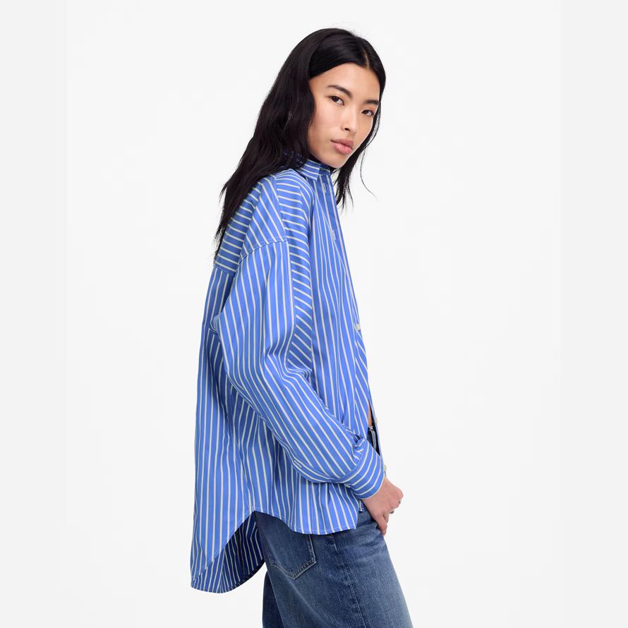 damen madewell popeline Übergroße lange button-up-shirts blau weiß