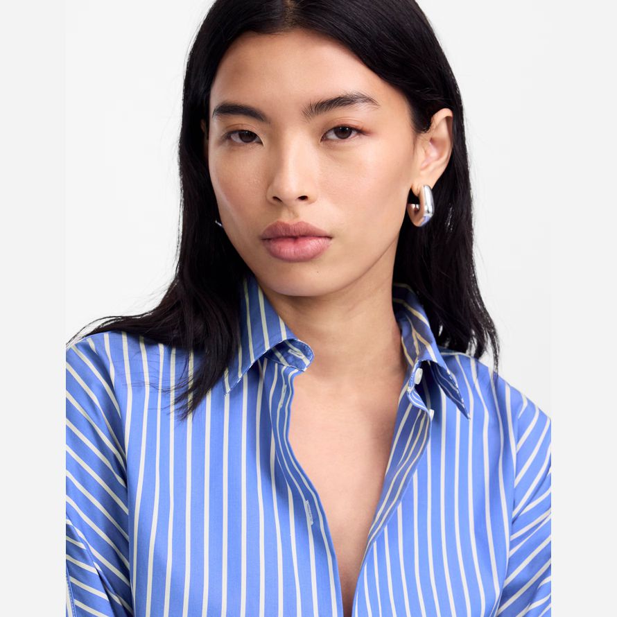 damen madewell popeline Übergroße lange button-up-shirts blau weiß