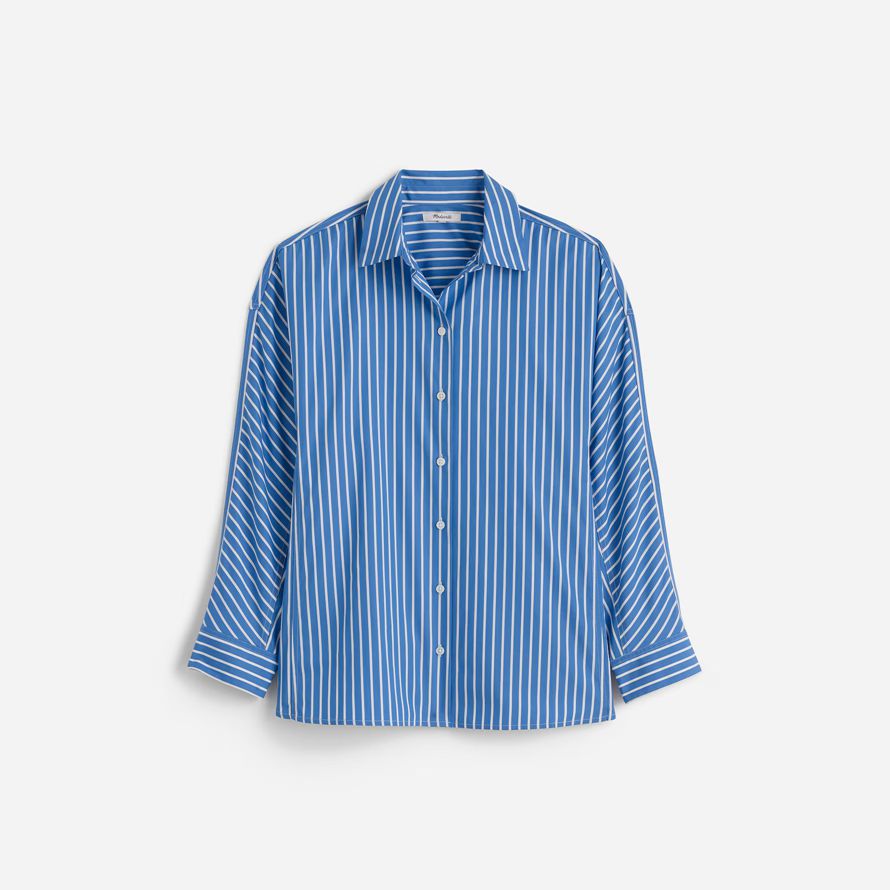 damen madewell popeline Übergroße lange button-up-shirts blau weiß