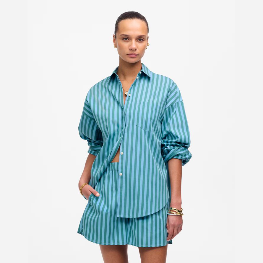 blau grün damen madewell boxy button-up-shirts