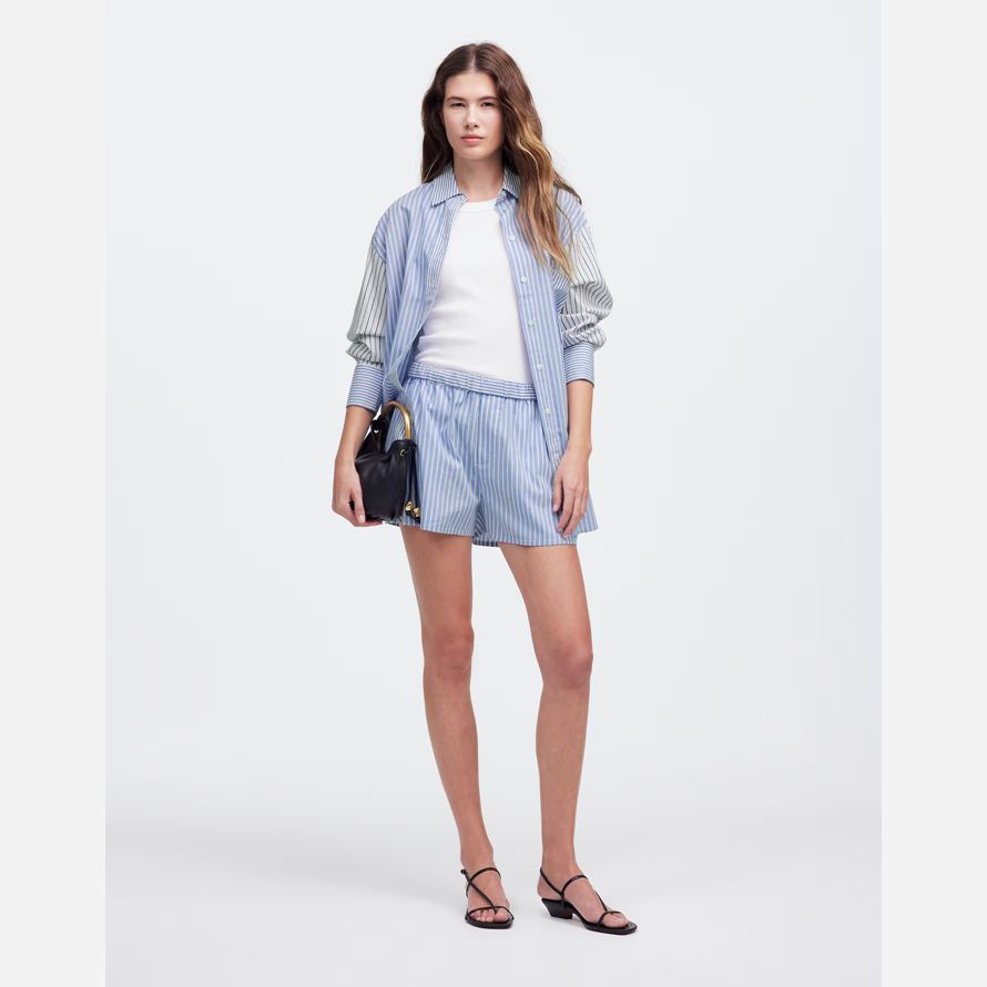 damen madewell pull-on shorts-blau weiß