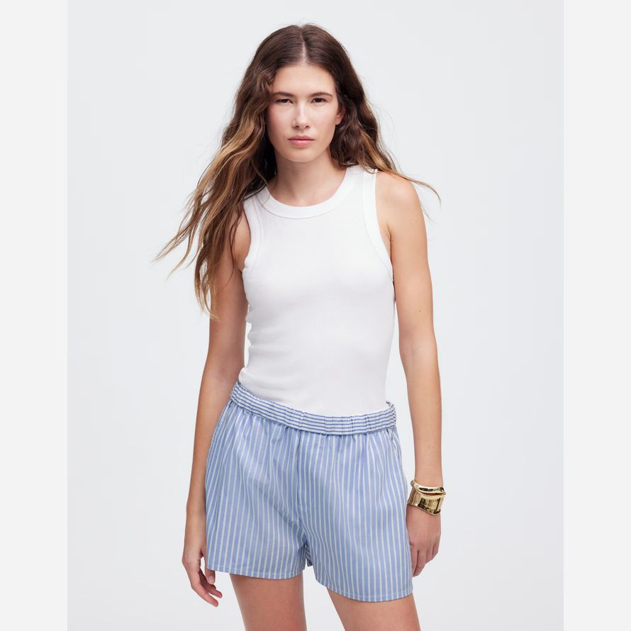 damen madewell pull-on shorts-blau weiß