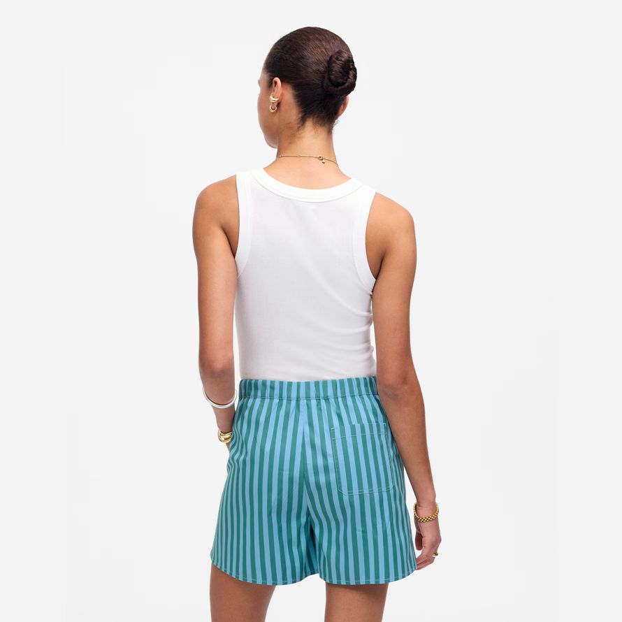 madewell gebogenen saum pull-on damen shorts blau grün