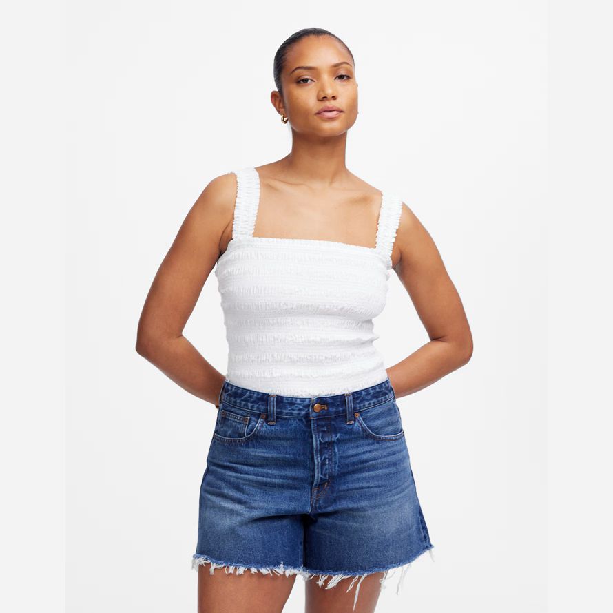 blau damen madewell dem curvy brynn lange-shorts