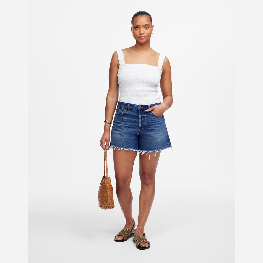 blau damen madewell dem curvy brynn lange-shorts