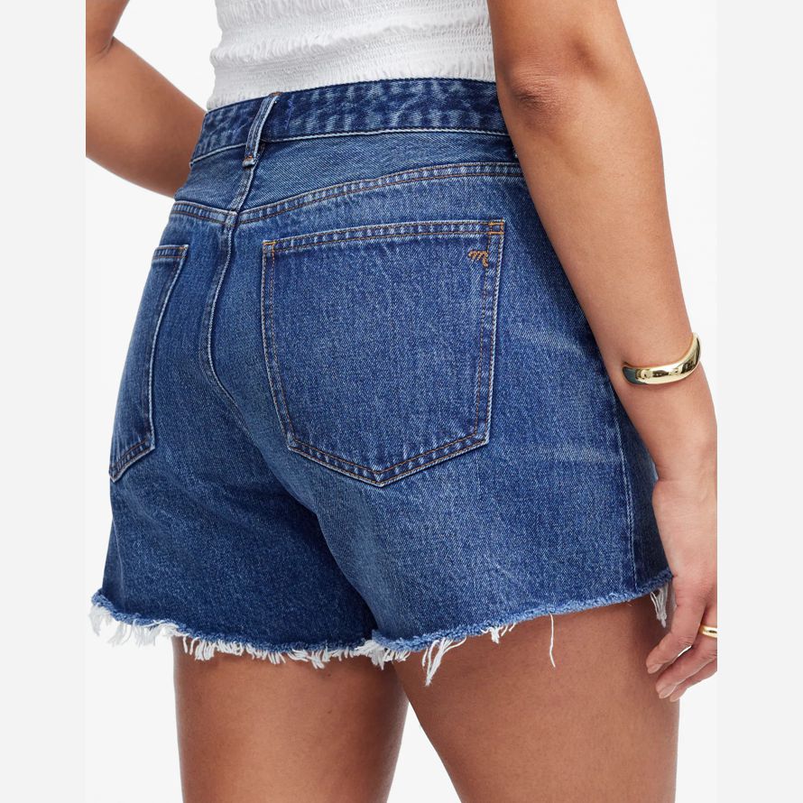 blau damen madewell dem curvy brynn lange-shorts