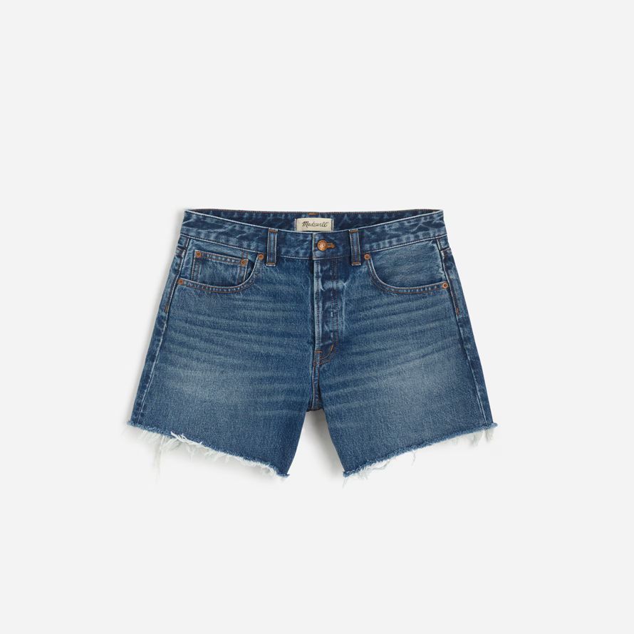 blau damen madewell dem curvy brynn lange-shorts