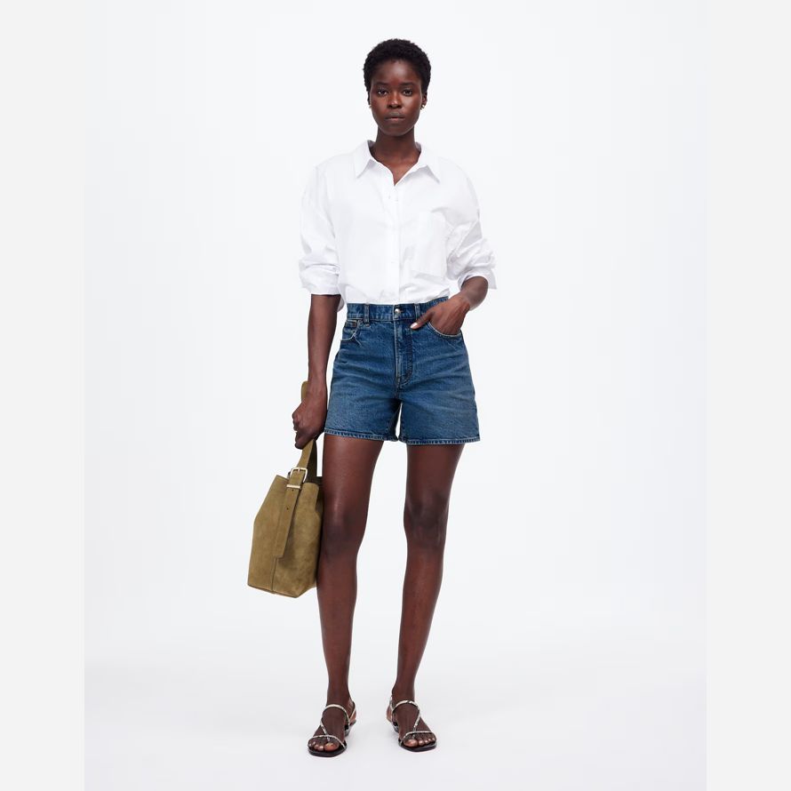 blau madewell das perfekte vintage-mid-länge denim damen shorts