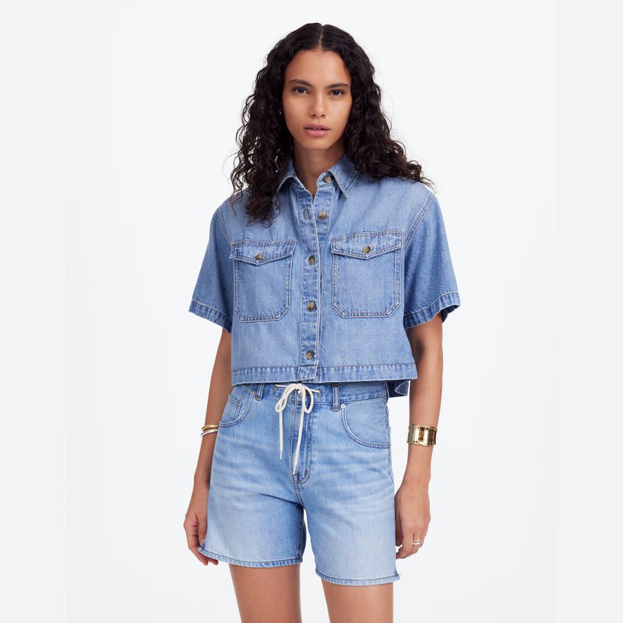 damen madewell drawstring denim-shorts-blue