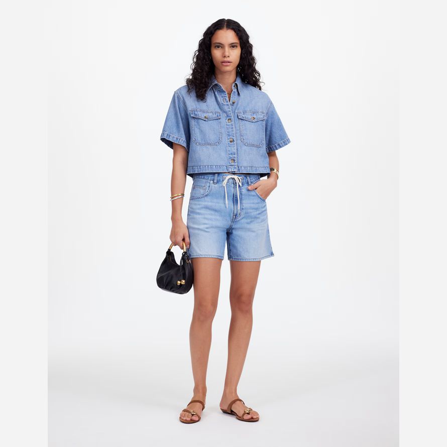 damen madewell drawstring denim-shorts-blue