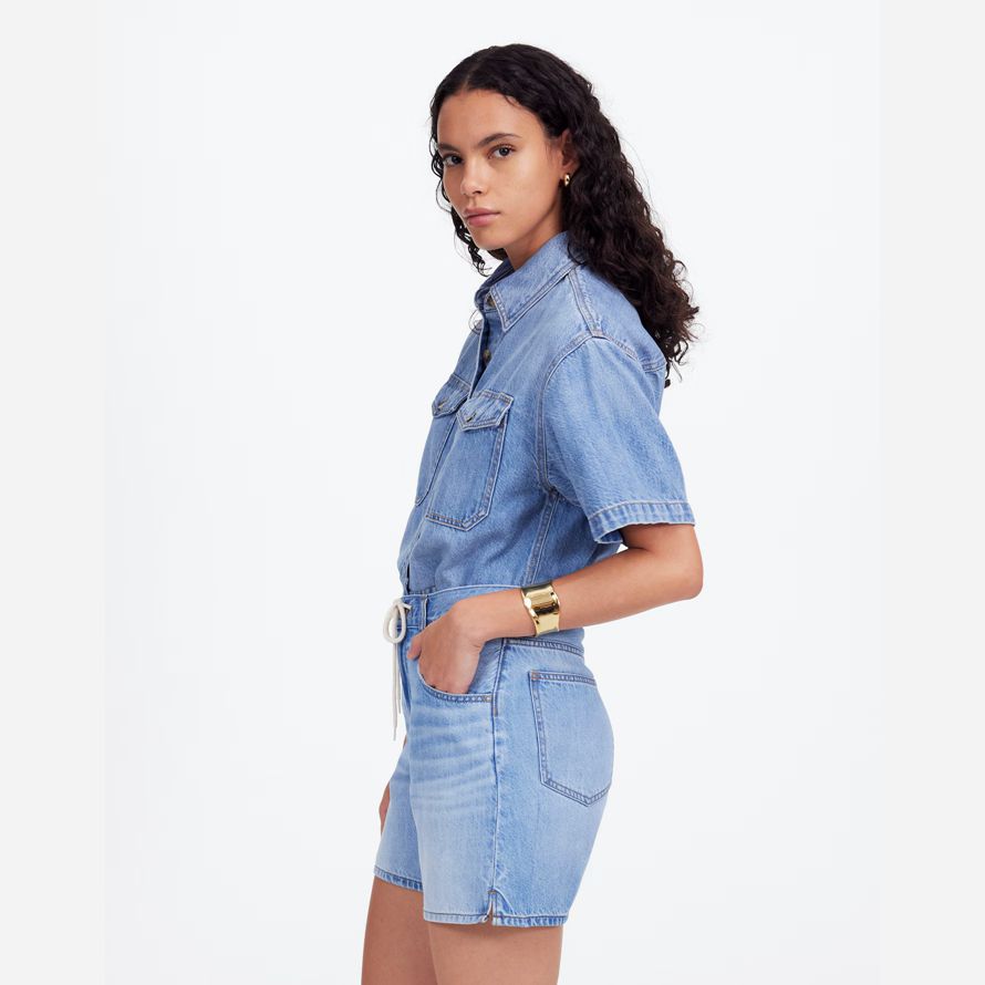 damen madewell drawstring denim-shorts-blue