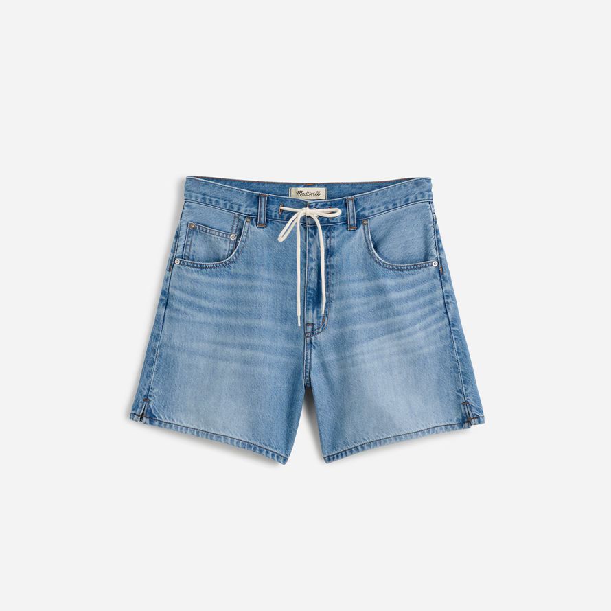 damen madewell drawstring denim-shorts-blue