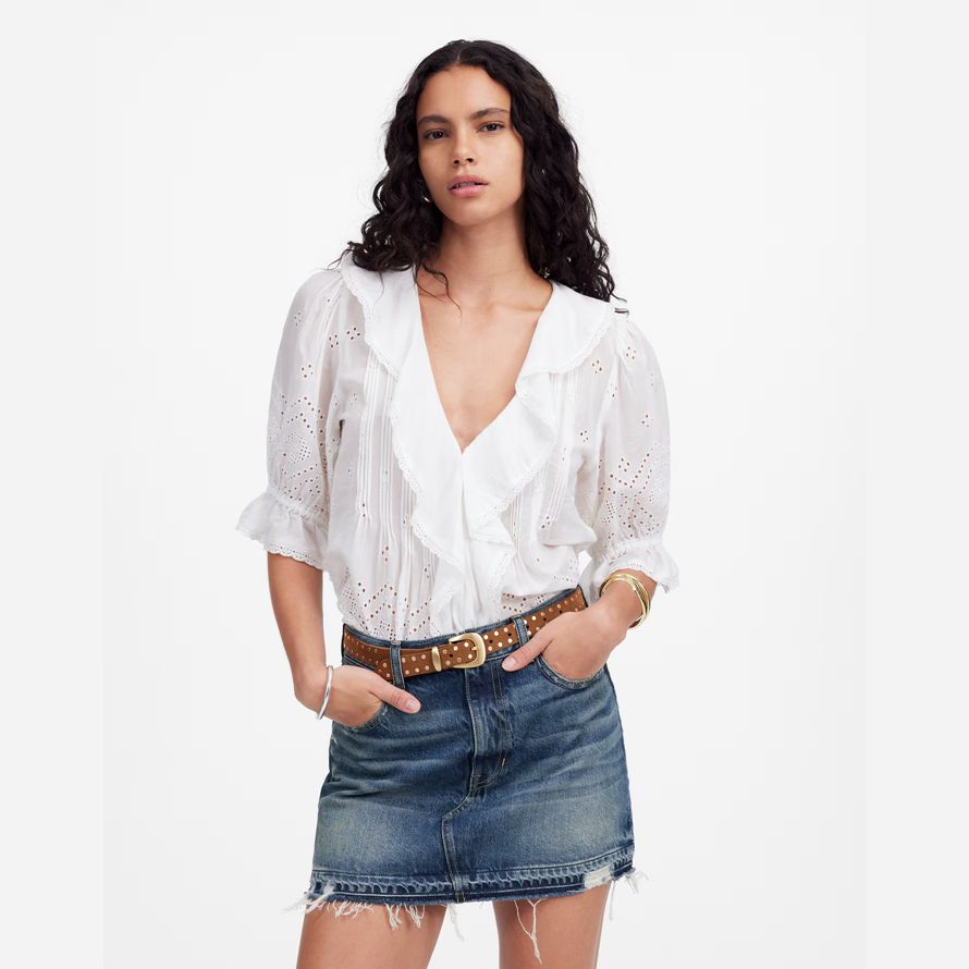 madewell briefmarke womens denim mini skirt blau