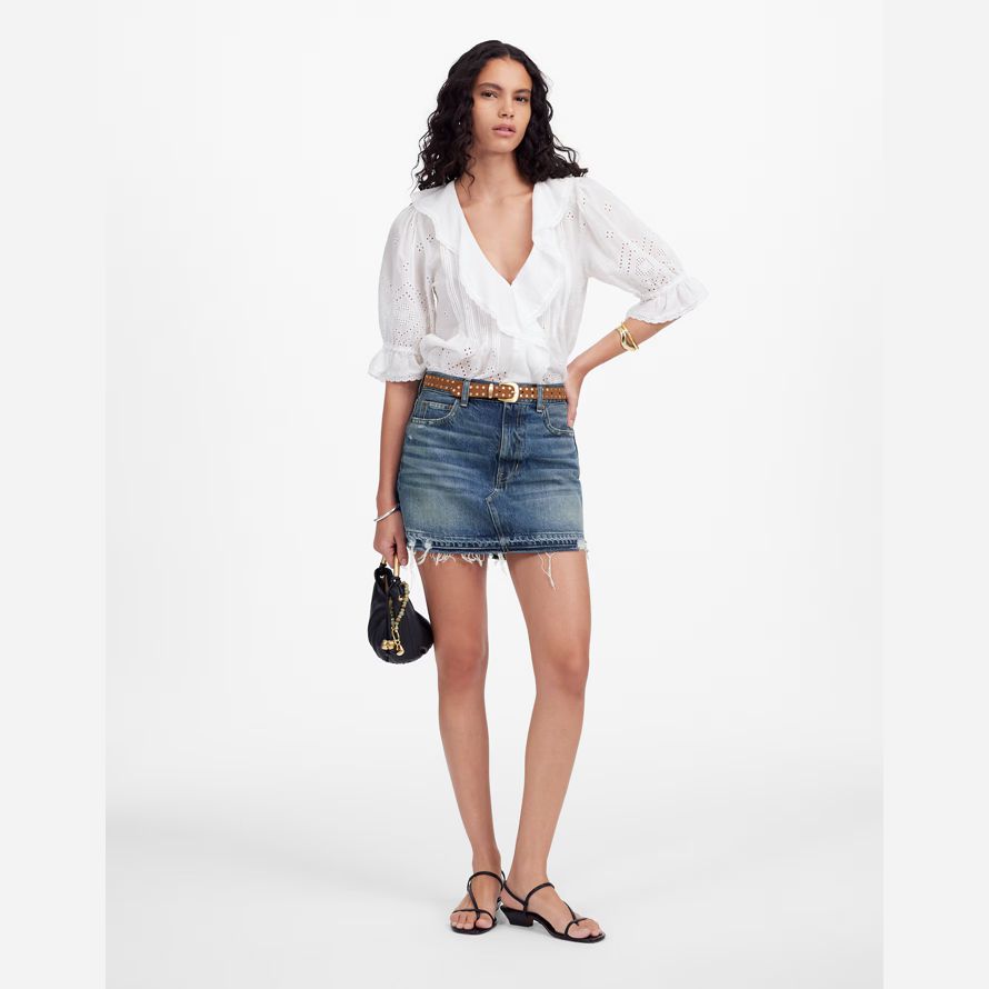 madewell briefmarke womens denim mini skirt blau