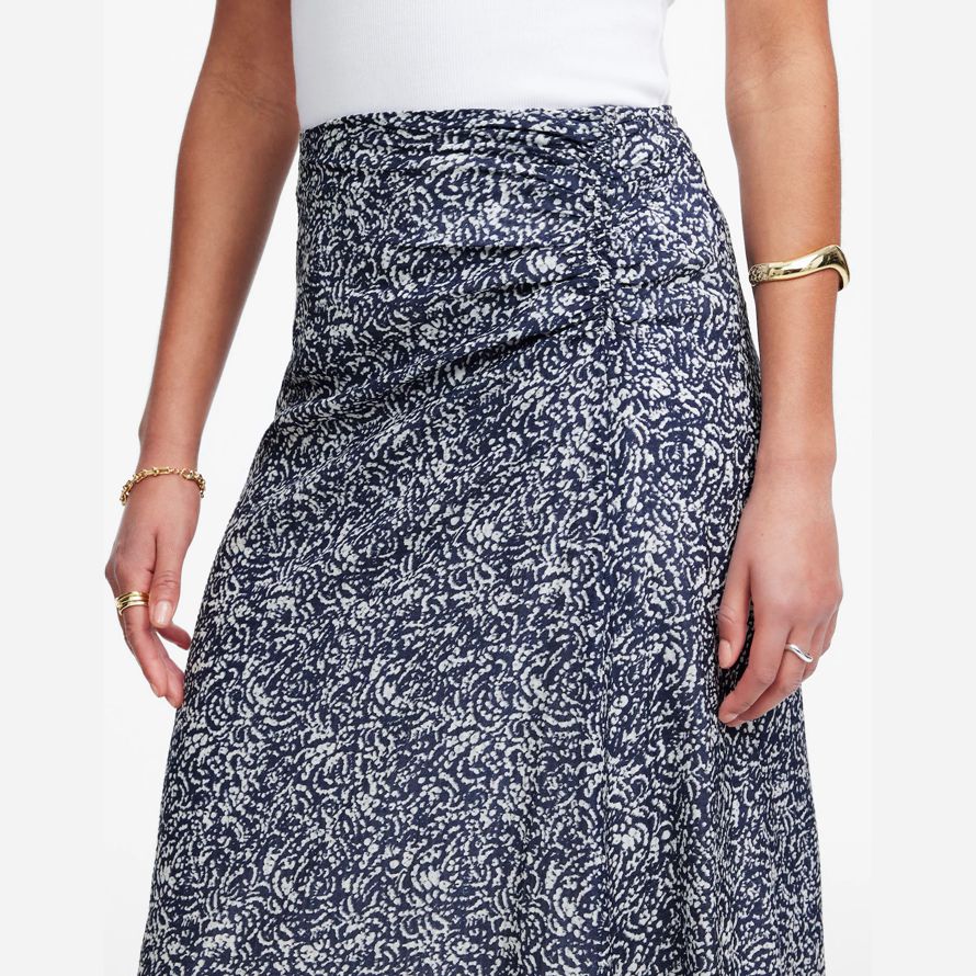 navy white madewell geraffte asymmetrische midi damen rock