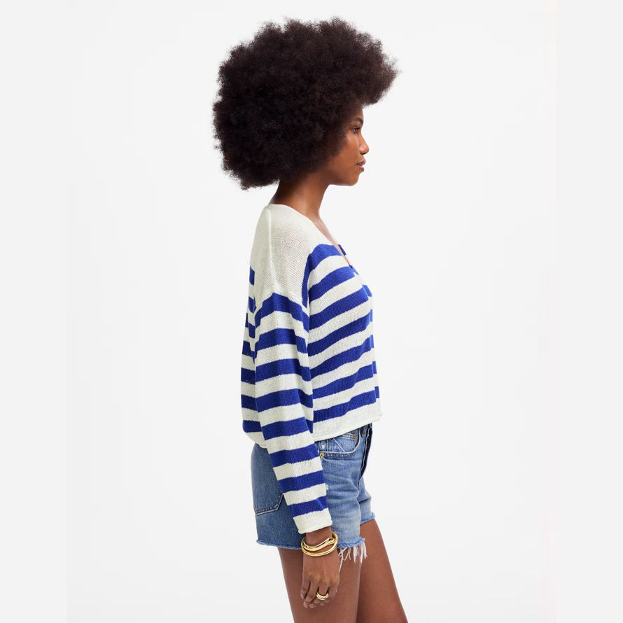 blau weiß madewell linen v-neck womens sweater
