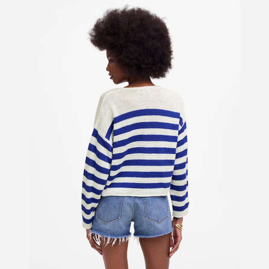 blau weiß madewell linen v-neck womens sweater