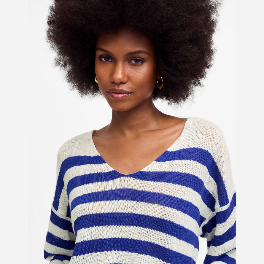 blau weiß madewell linen v-neck womens sweater