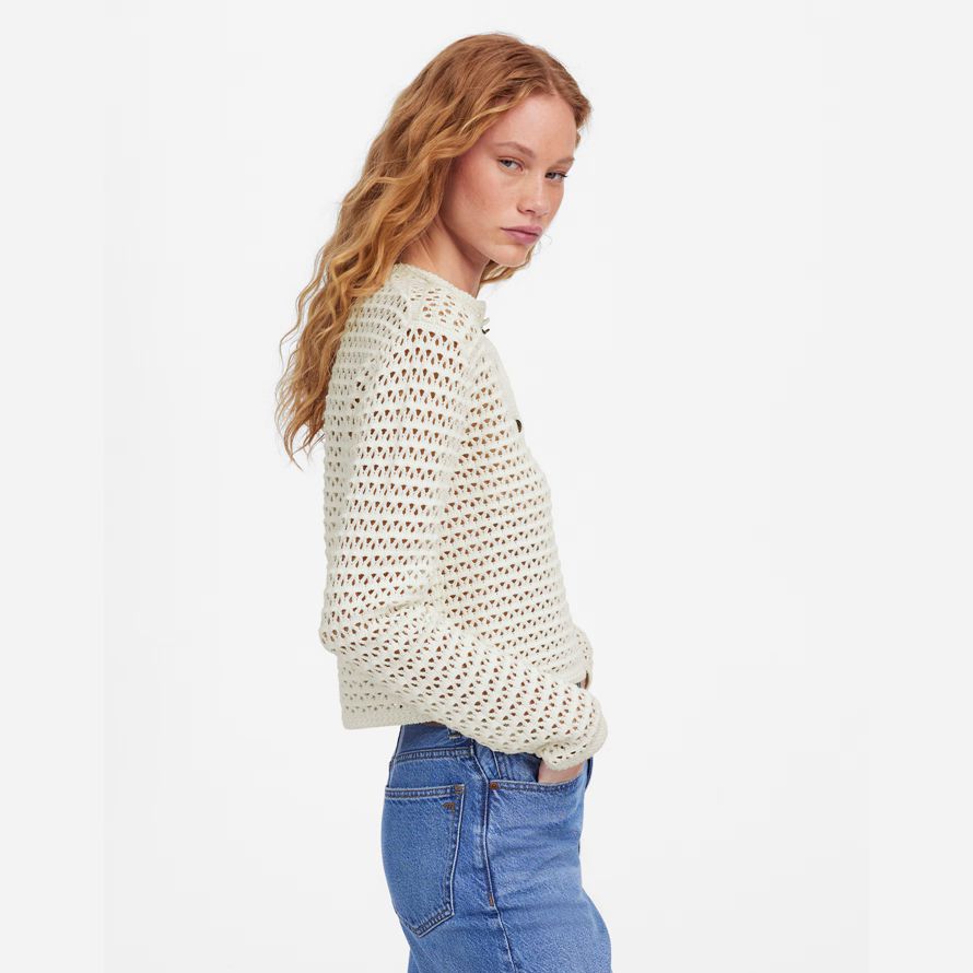 creme madewell womens open-stitch crewneck sweater