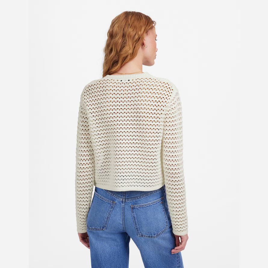 creme madewell womens open-stitch crewneck sweater