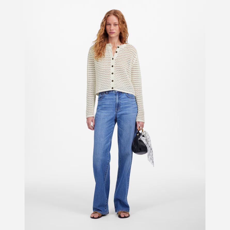creme madewell womens open-stitch crewneck sweater
