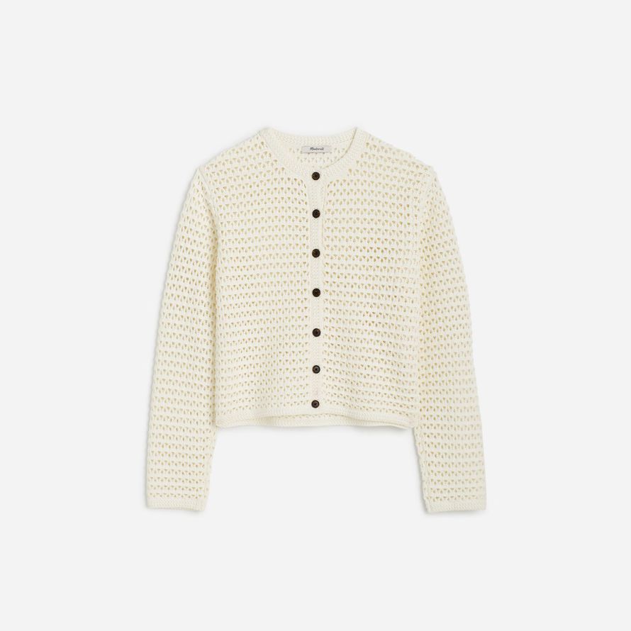 creme madewell womens open-stitch crewneck sweater