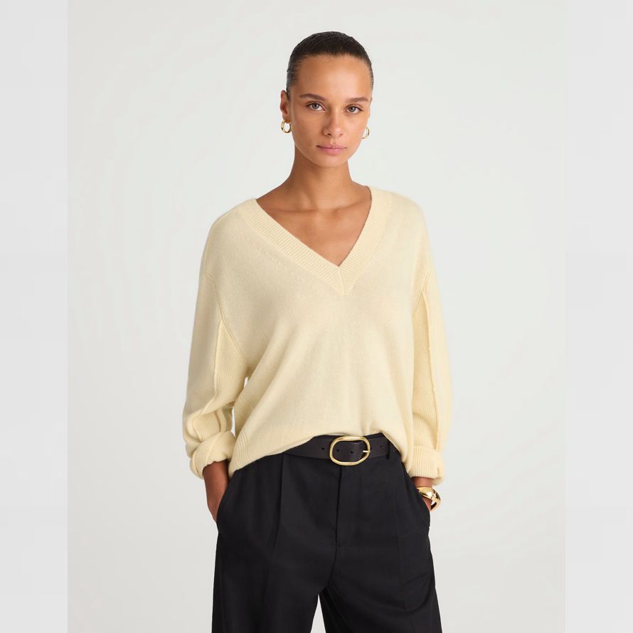 cream damen madewell cashmere v-neck sweater