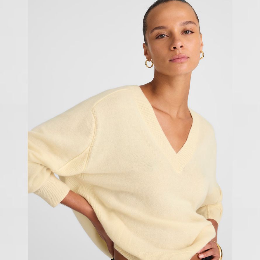 cream damen madewell cashmere v-neck sweater