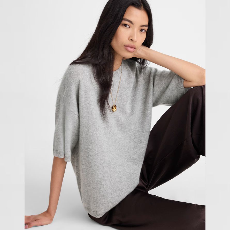 damen madewell kurzarm-100 kaschmir-pullover grau