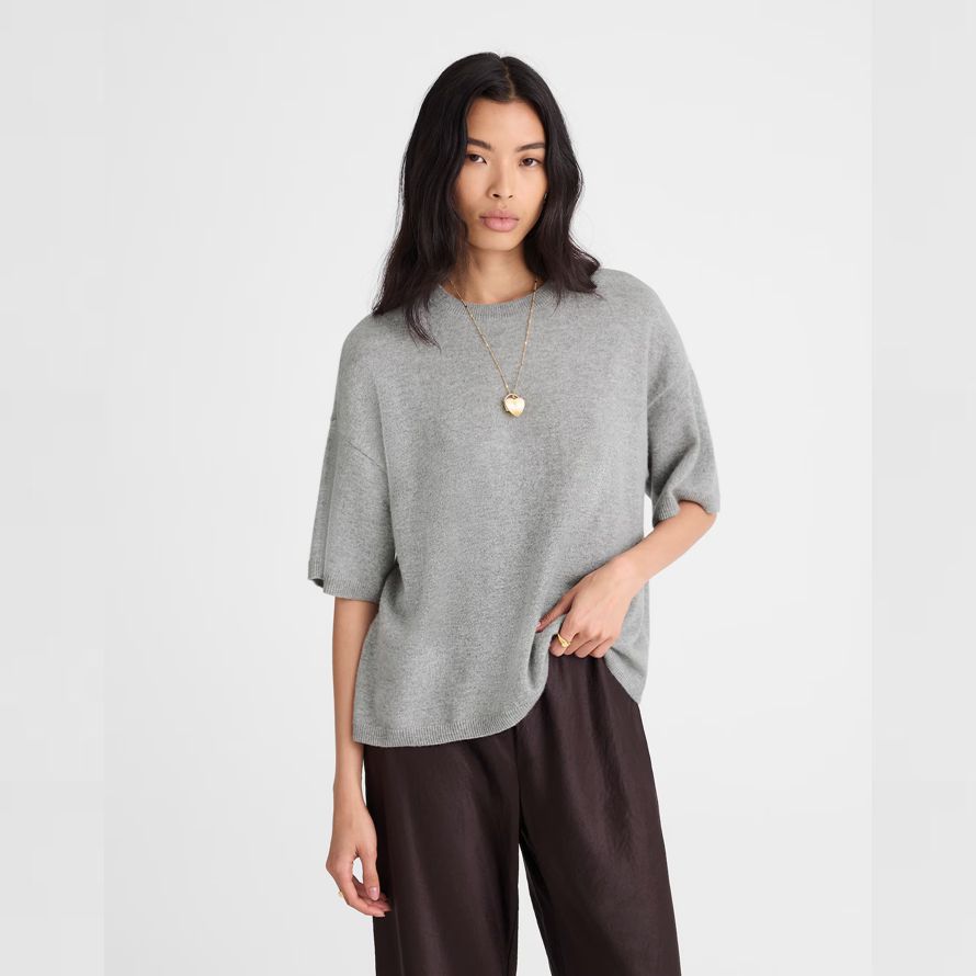 damen madewell kurzarm-100 kaschmir-pullover grau