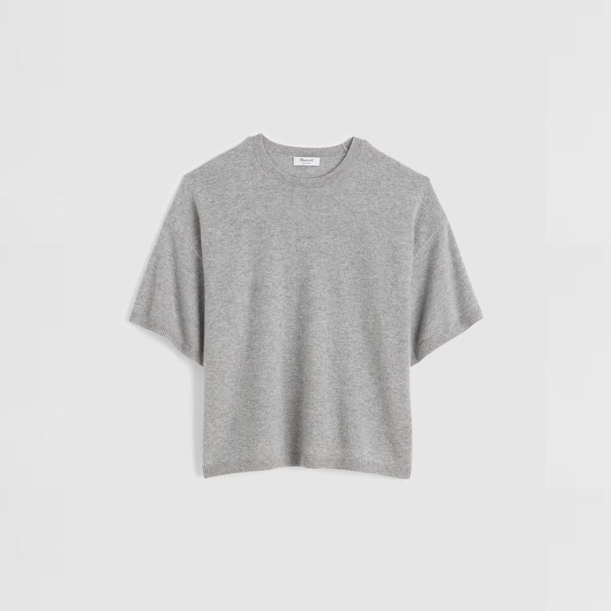 damen madewell kurzarm-100 kaschmir-pullover grau