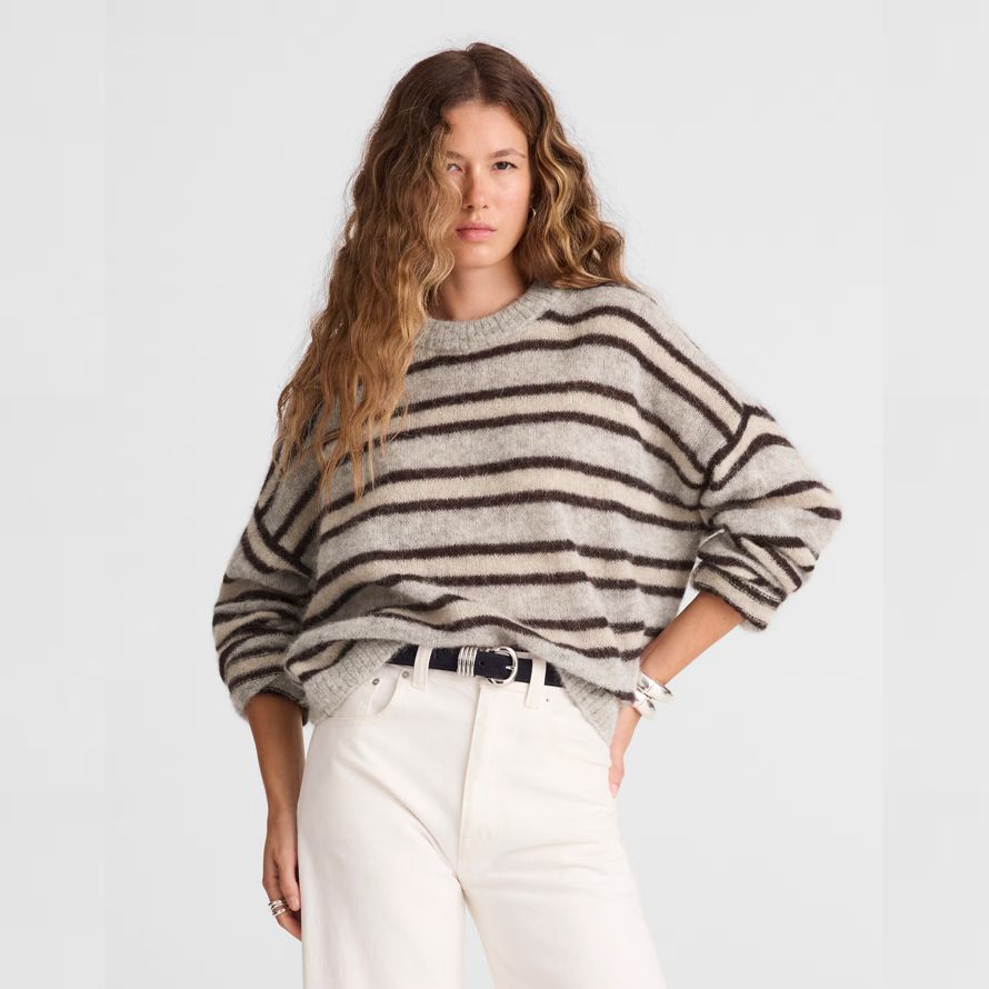 madewell striped sweater alpaca blend womens pullover grau beige schwarz