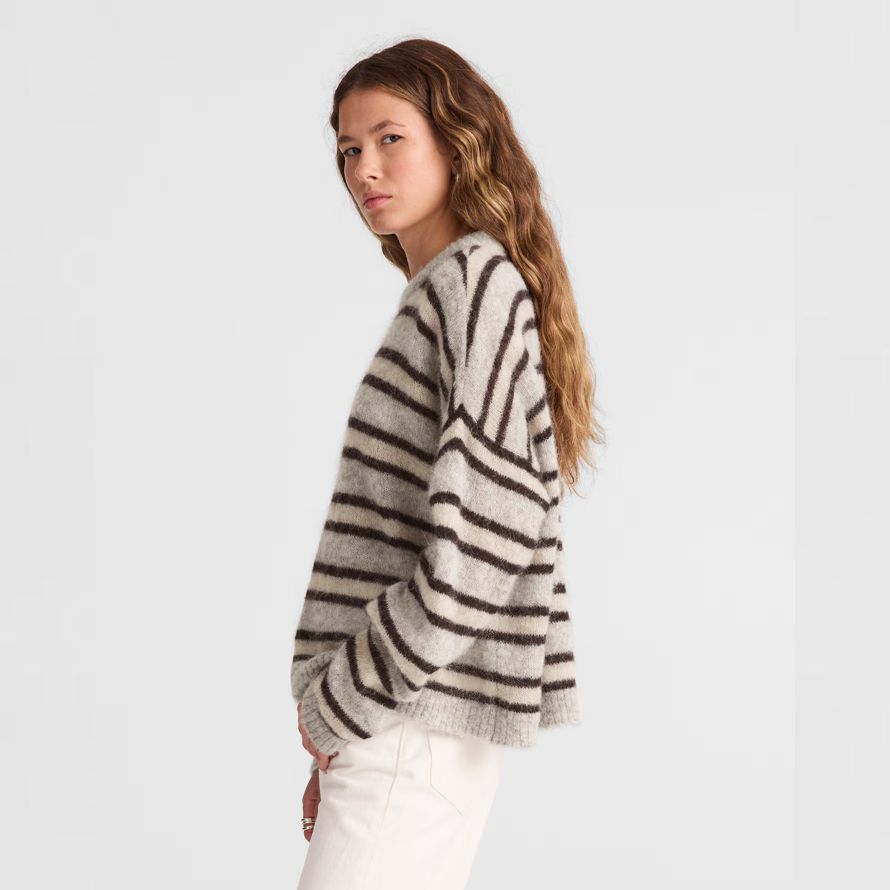 madewell striped sweater alpaca blend womens pullover grau beige schwarz