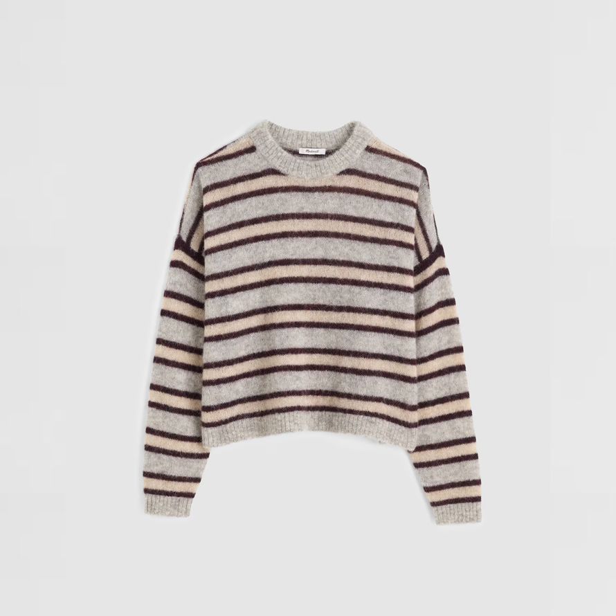 madewell striped sweater alpaca blend womens pullover grau beige schwarz