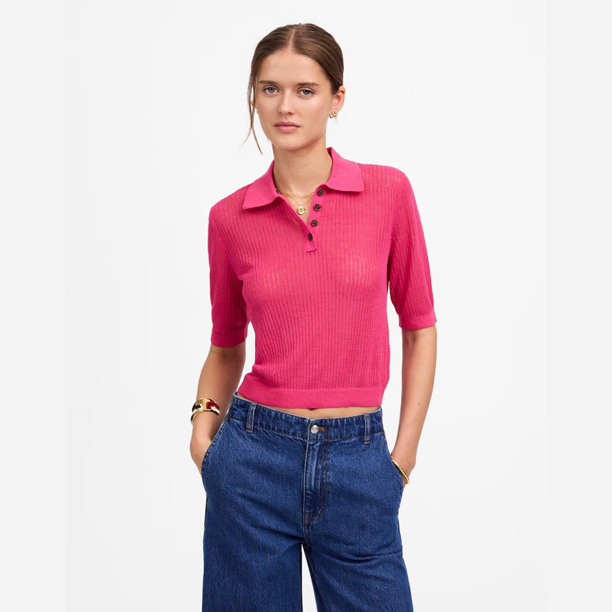 damen madewell kurzarm-polo-pullover t-shirts rosa