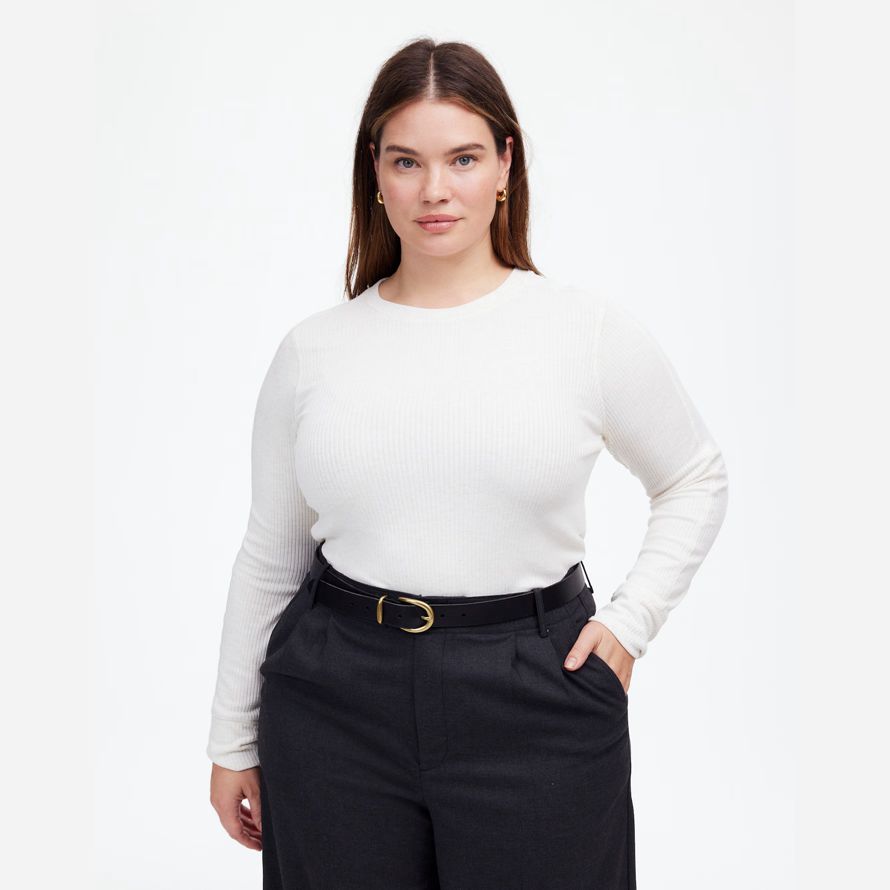 weiß damen madewell plus ribbed crewneck lange-sleeve t-shirts