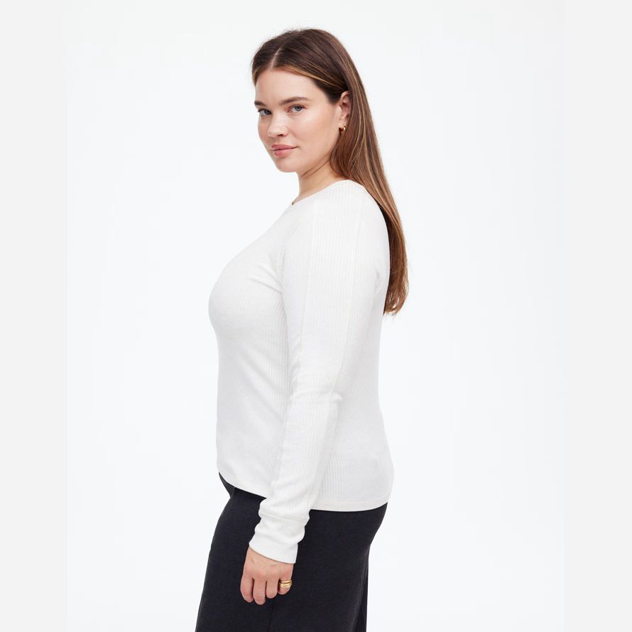 weiß damen madewell plus ribbed crewneck lange-sleeve t-shirts