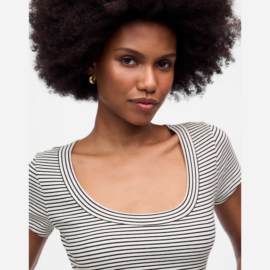madewell regenerative baumwolle gerippte scoopneck frauen t-shirts schwarz weiß