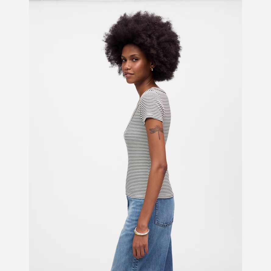 madewell regenerative baumwolle gerippte scoopneck frauen t-shirts schwarz weiß
