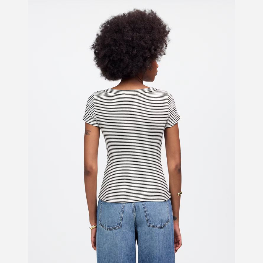 madewell regenerative baumwolle gerippte scoopneck frauen t-shirts schwarz weiß