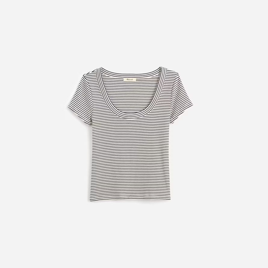 madewell regenerative baumwolle gerippte scoopneck frauen t-shirts schwarz weiß