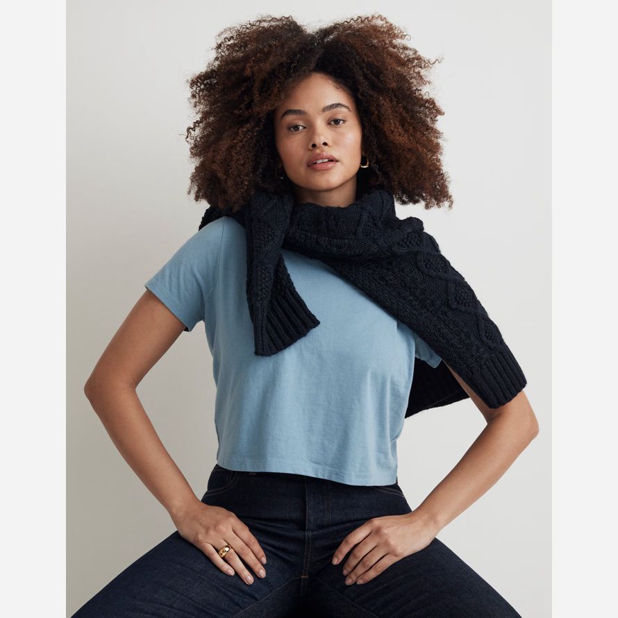 damen madewell softfade baumwolle boxy-ernte-t-shirts blau
