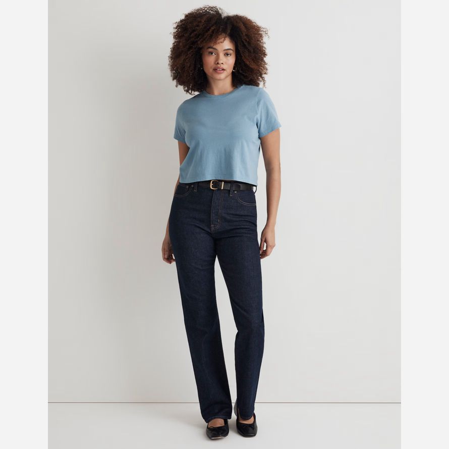 damen madewell softfade baumwolle boxy-ernte-t-shirts blau