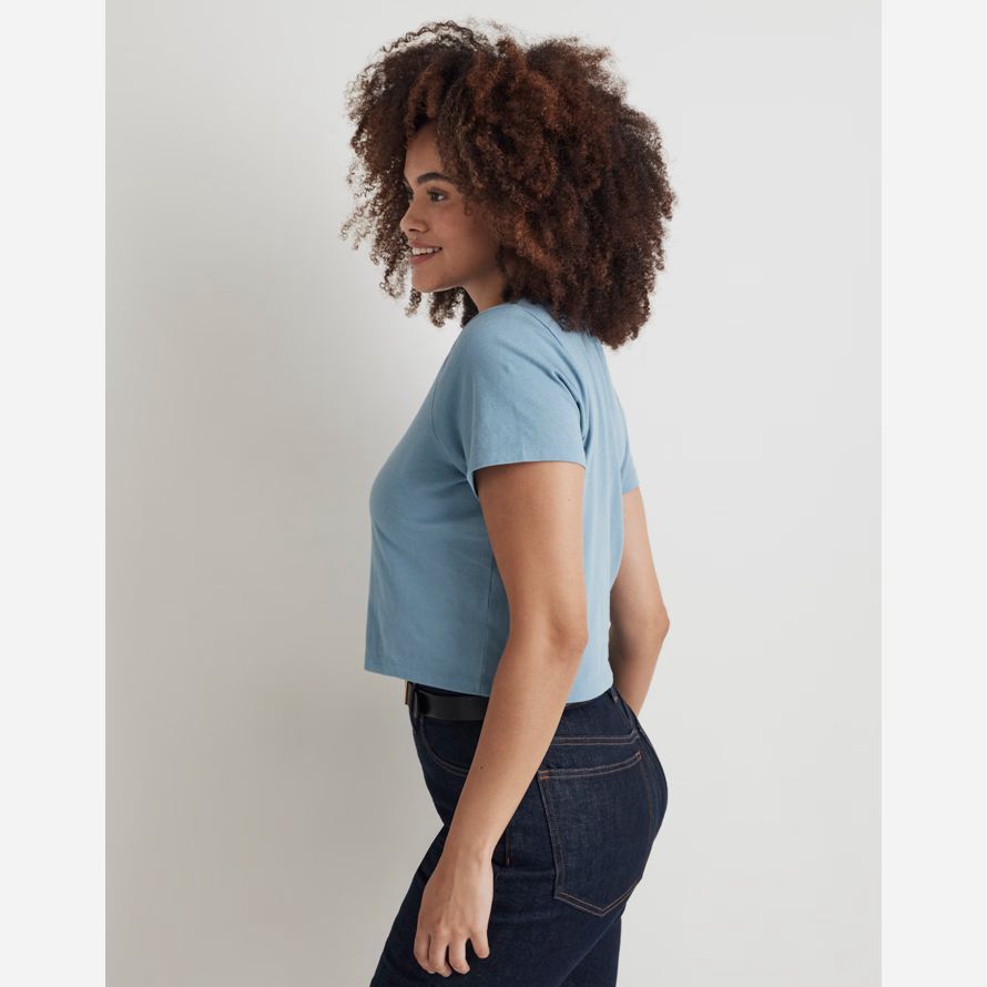 damen madewell softfade baumwolle boxy-ernte-t-shirts blau