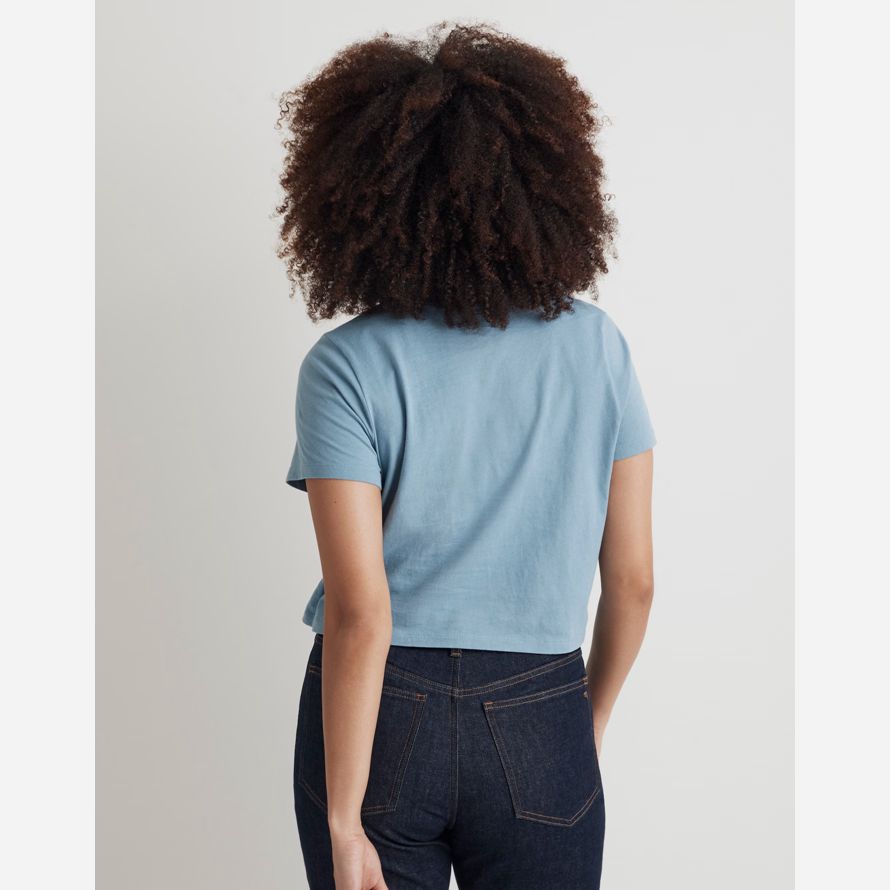 damen madewell softfade baumwolle boxy-ernte-t-shirts blau