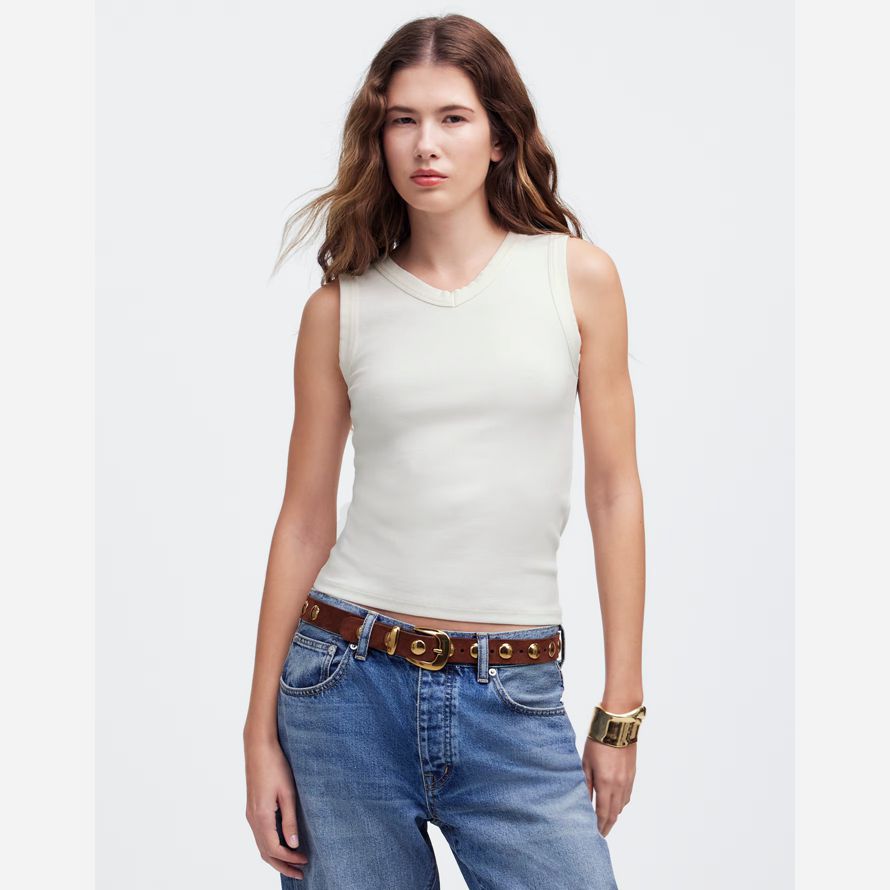 damen madewell regenerative baumwolle gerippte high v-neck tank white