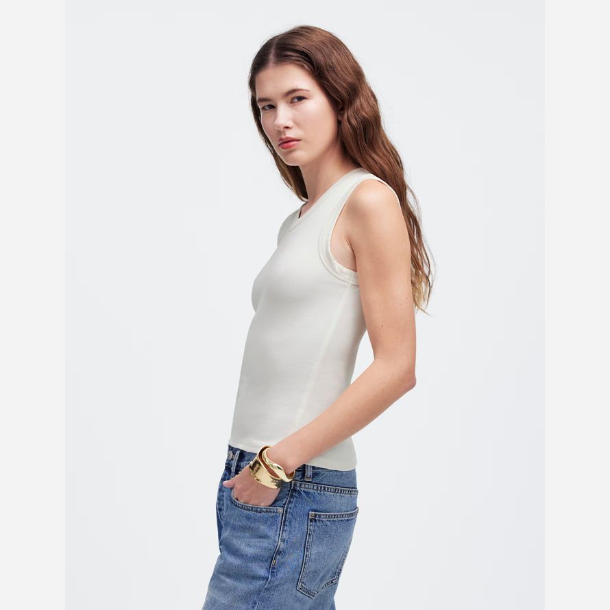 damen madewell regenerative baumwolle gerippte high v-neck tank white